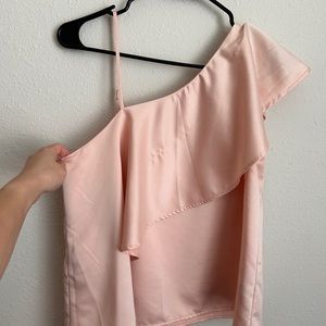 Pink silk one shoulder top